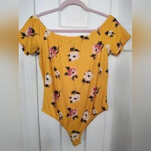 Rue21 Yellow Floral Off-Shoulder Bodysuit